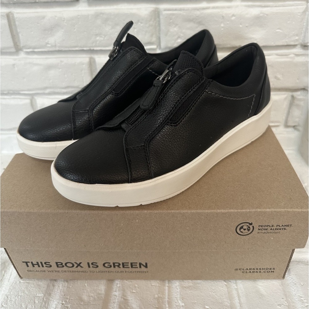 Clarks Collection Sneakers Shoes‎ 7.5 Layton Rae Black Leather Casual Read